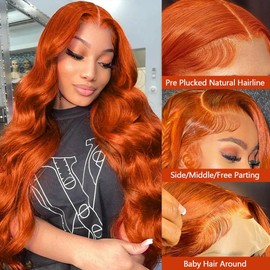 XUBULO 30 Inch Ginger Wig Human Hair Body Wave Pre Plucked 13x4 HD Ginger Lace Front Wigs Human Hair 200% Density Transparent Lace Frontal Colored Glueless Wigs Human Hair
