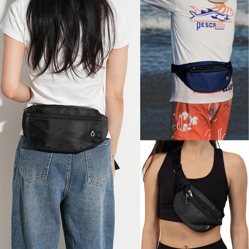 Hao Zhu Bum Bag Running Belt 3 Pockets Adjustable Black
