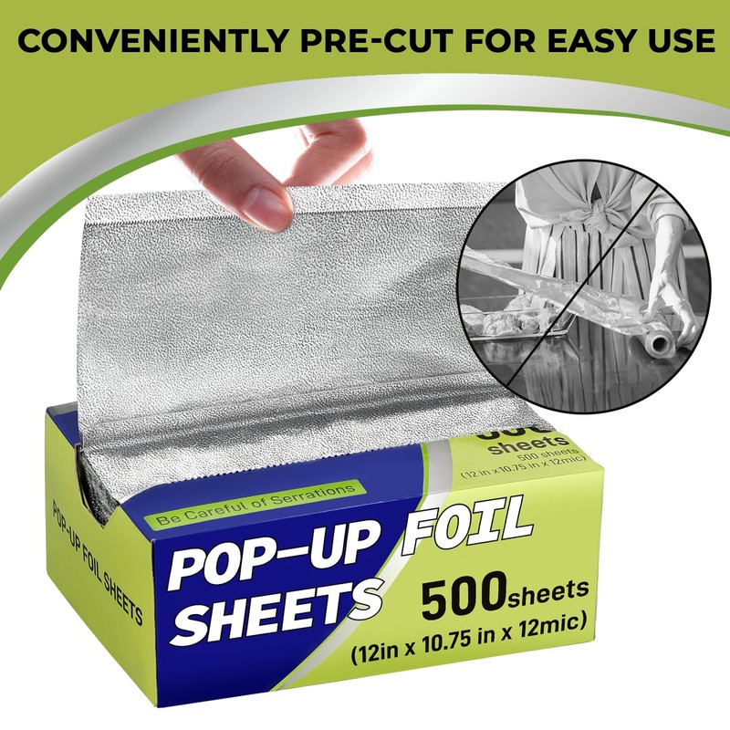 Biocean 500 Pre-Cut Aluminum Foil Sheets, 9" x 10.75" Pop-Up