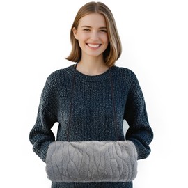 SwirlColor Handmuff, Faux Fur Hand Muff Strap Pocket Design Hand Warmer for Women - Grey Ripple
