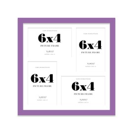 12x12 Inch 4 Opening Photo Collage Frame, Display Four 6x4 Inch Photos, Multi Aperture Family Picture Frame, Purple