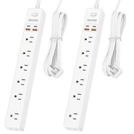 2 Pack Power Strip Surge Protector - 7 Outlets 4 USB Ports (2 USB C), 6 Ft Ultra Thin Flat Plug Extension Cord, 1875W/15A, 1700 Joules, Wall Mount for Home Office Dorm, White