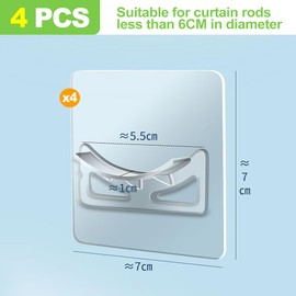 CeroDimo 4 Pcs Adhesive Shower Curtain Rod Holder, No Drilling, Invisible Wall Mount Retainer, Transparent Shower Rod Holder, Tension Shower Rod Bracket, Shower Pole Holder