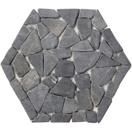 Interlocking Hexagon Shape Pebble Floor Tiles (15-Sheets) Kitchen, Bathroom, and Patio Flooring | Indoor and Outdoor Use | Natural Auburn Grey Stones | Quick and Easy Grout Installation
