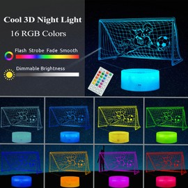 POSSHE Football Gift, 3D Night Light, 16 Colours Changing, Remote Control with Timer, RGB Flashing Mode and Dimmable, Football Lamp for Christmas, Birthday Decoration