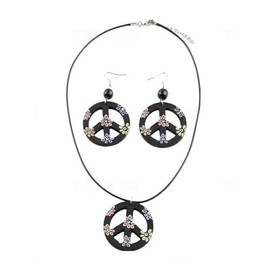Peace Sign Pendant Necklace Earrings Jewelry Set Love Peace Symbol Sign earrings Necklace for women Jewelry-Black