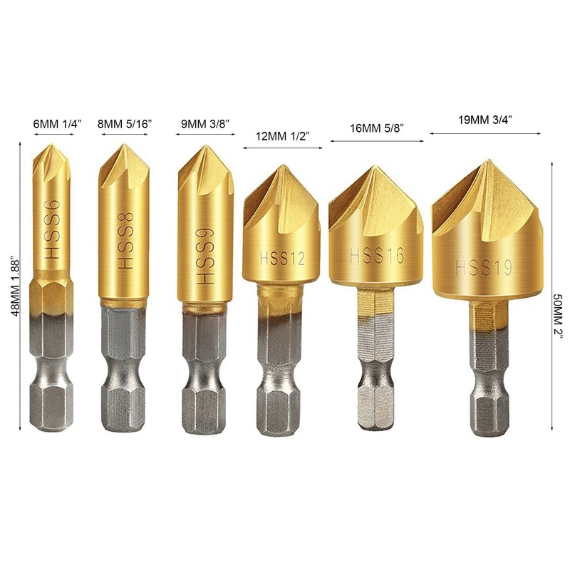 APLUS Countersink drill bits Hex Shank HSS Counterbore Reamer Countersink