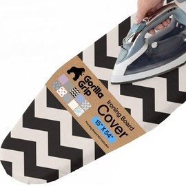GORILLA GRIP The Original Ironing Board Cover and Pad, Silicone Coating, Thick Scorch Resistant Padding, Heavy Duty Iron Covers Standard Boards, Hook and Loop Fastener Strap, Chevron, 15x54