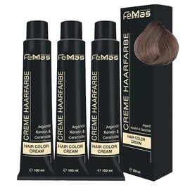 FemMas Haarfarbe 3x Hellblond Sand 8.7 I Professionelle Creme Haarfarbe mit Arganöl, Keratin & Ceramiden I Als dauerhafte Haarfärbung oder Tönung für strahlende, haltbare Farbergebnisse I 100 ml