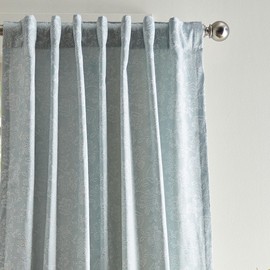 Martha Stewart Cottage Floral Jacquard Room Darkening Lined Rod Pocket/Back Tab Window Curtain Panel Pair, 84", Light Blue