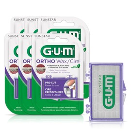 GUM Cera ortodóntica para aparatos ortopédicos y dispositivos dentales, cera dental calmante con vitamina E y aloe vera, color claro y refrescante sabor a menta (paquete de 6)