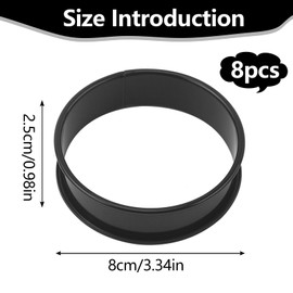 8PCS Crumpet Rings, Stainless Steel Fried Egg Ring Black Tart Ring Non Stick Baking Ring for Eggs, Pancake, Beef Patty Making (8.5CM)
