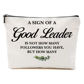 DHKG Best Leader Gift Makeup Bag, Leadership Gifts for Women, Thank You Gifts for Women Employee Manager Supervisor Coach Leader Mentor Boss Lady Christmas Birthday Gift Cosmetic Bags Makeup Pouch