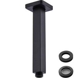 HOMYEP 8 Inch Square Shower Arm with Flange, Straight Extension Arm for Ceiling Mount Rainfall Shower Head, Male NPT 1/2 to G 1/2 Inch, Matte Black