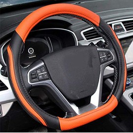 D Cut Steering Wheel Cover - D Shaped Flat Bottom Microfiber Leather Anti-Skid Breathable Fit 14.5"-15" (Orange)