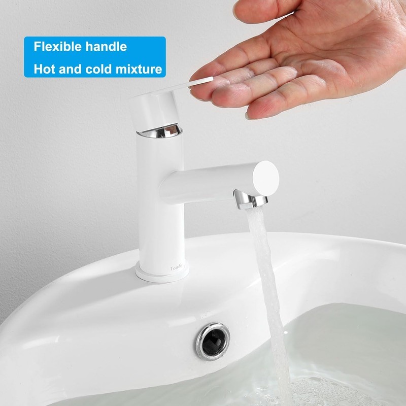 Tondiy Bathroom Tap, White, Washbasin Tap with Spout, Height 87