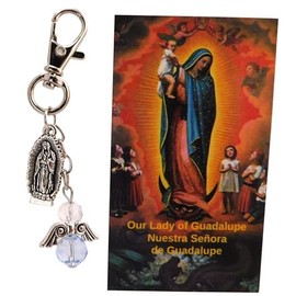 Westmon Works Our Lady of Guadalupe Keychain Bag Clip with Holy Prayer Card Bilingual Spanish Set Car Auto Driver Catholic Pack