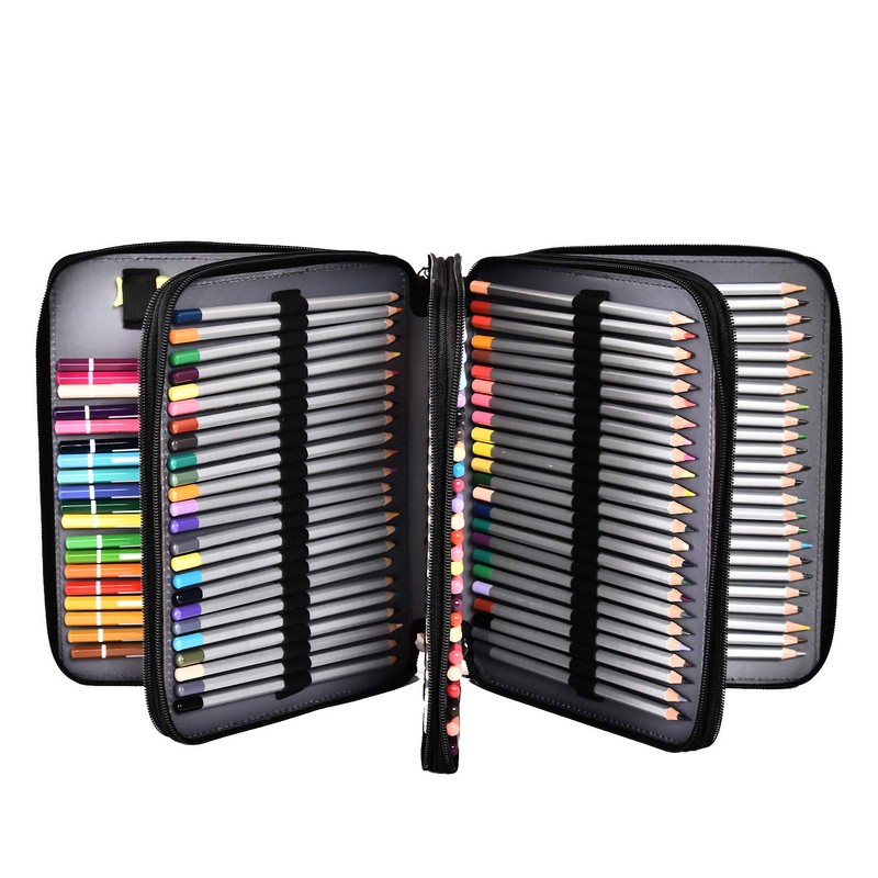 Becho Multifunction Zipper Soft Leather Pencil Case with Multi-Layer Zipper