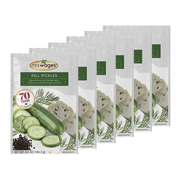 Mrs. Wages Dill Pickles Quick Process Mix, 6.5 oz Pouch (VALUE PACK of 6)