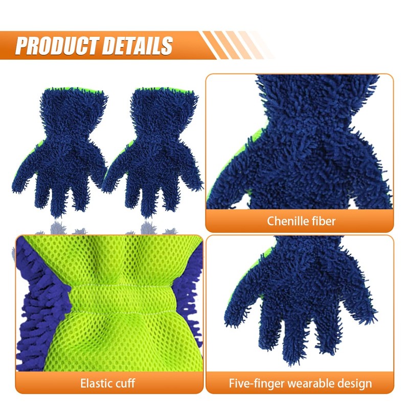 Craedli 2PCS Car Wash Mitts, Anti-Scratch Double Sided 5-Finger Microfiber