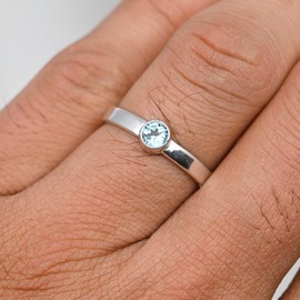 JEWELSTREZORO Blautopas Edelstein Band Ring 925 Sterling Silber Ring Männer & Frauen Band Ring Alle Größen Band Ring Handgefertigt TSR106D_74 (23.6)