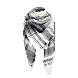 Century Star Thick Tartan Scarf Oversized Blanket Soft Warm Shawl Classic Plaid For Women White Black