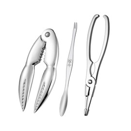 FELTECHELECTR 3Pcs Crab Eating Kit Handheld Stainless Steel Seafood Tools for Easy Crab Leg Lobster Nut Opening Comfortable Grip Design for Home Restaurant Use