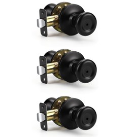 KNOBWELL 3 Pack Interior Door Knobs for Bedroom or Bathroom, Black Stainless Steel Privacy Door Lock, Tulip Door Knob with Lock, Keyless Doorknob Door Handle Lockset, Matte Black Door Knob
