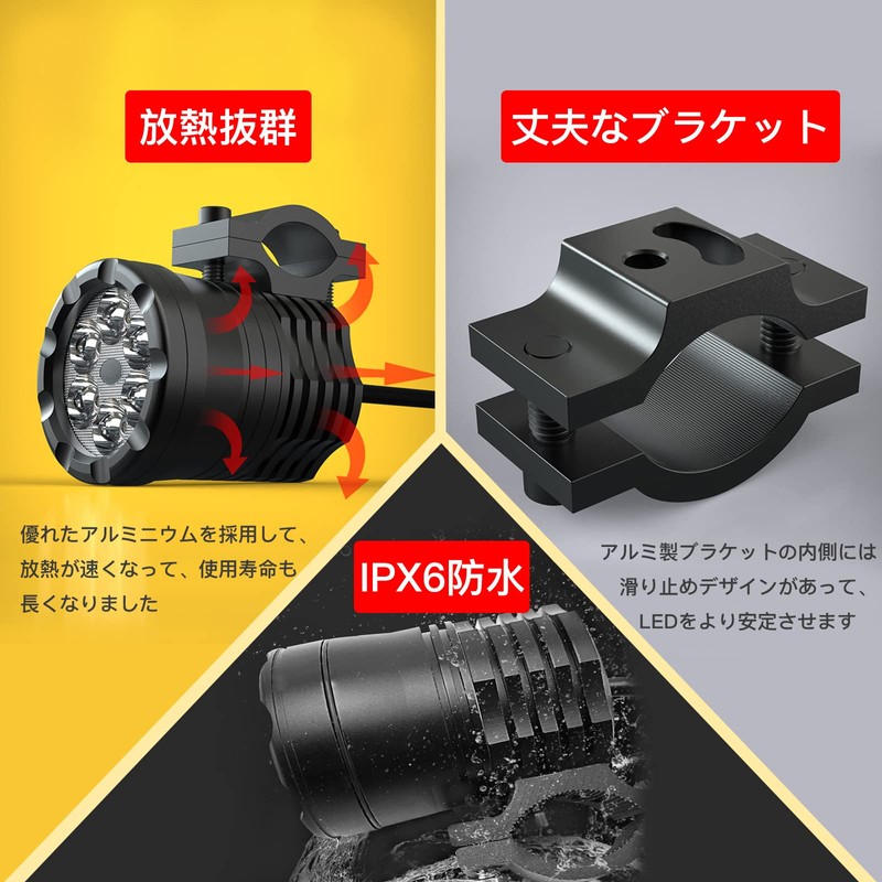 GZRUICA Motorcycle LED Fog Light, Auxiliary Light, Spotlight, Work Light,