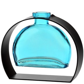 Couronne Company M246-200-09 Fiji Recycled Glass Vase & Arched Metal Stand, Aqua, 5", 1 Piece
