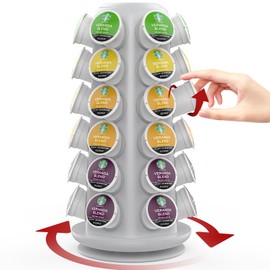 K Cup Holder Carousel-Coffee Pod Holder Organizer Compatible with 36 K-Cups Pods, for Home Kitchen Office Countertop or Coffee Station, Spins 360-Degrees, Detachable, Light Gray