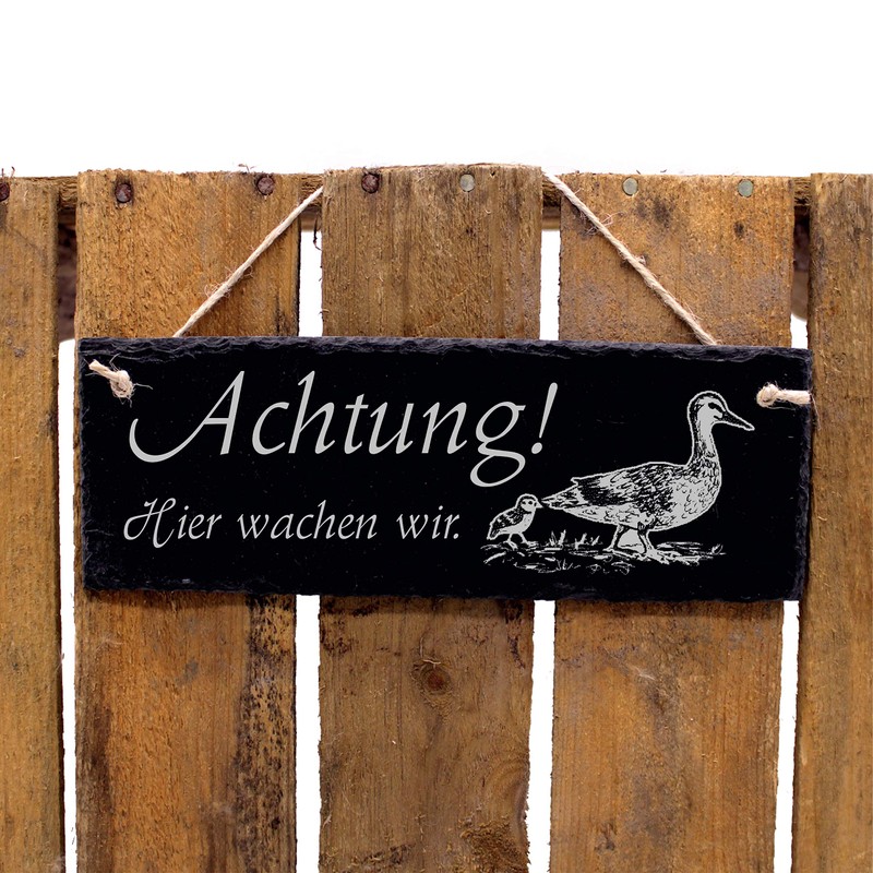 Decorative Door Sign Slate with German Text 'Achtung Wir wachen