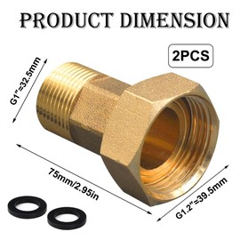 Pack of 2 Brass Water Meter Screw Connection, 1 Inch Male x 1 1/4 Inch Female Movable Fittings, DN25 to DN32 Connection Pipe Fitting, Threaded Fitting with Hexagon, Screw Connection for Water Meter