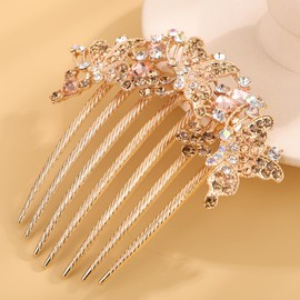 Chargances Vintage Butterfly Rhinestones Hair Combs with Long Teeth Wedding Crystal Hair Side Combs Glitter Hair Accessories for Women Brides (Champagne)