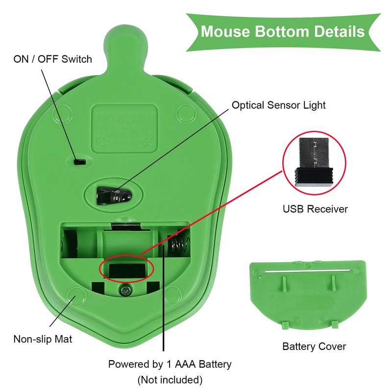OTYSRH Cute Animal Turtle Shaped Wireless Mouse 3 Buttons 1600