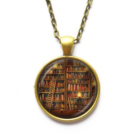 Vintage Library necklace , Librarian pendant ,Books jewelry , writer ,teacher , book nerd necklace