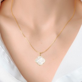 Pendant Necklace14K Gold Plated Natural Stone Natural shell of Pearl Necklace,Premium Quality Jewelry 19" with Extender Gift for Mom,Wife and Girlfriend (White)