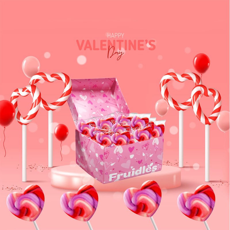 Fruidles Pink Swirl Lollipop Heart Design, Party Bag Fillers, Individually