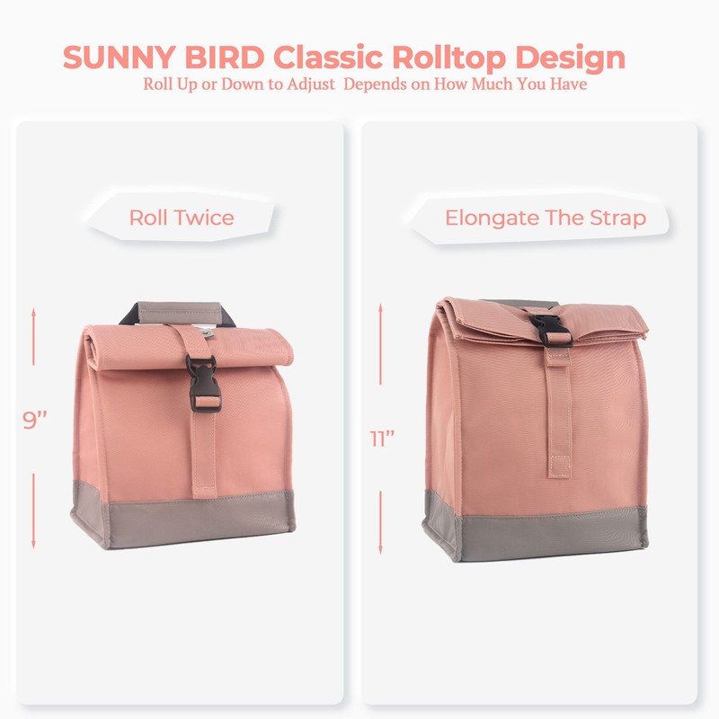 SUNNY BIRD Insulated Lunch Bag Pink Lunch Box Small Cooler