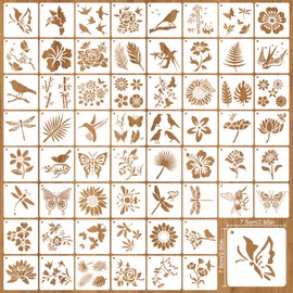 Stencils for Painting, Nature, Pack of 60 Small Stencils for Painting, Flowers, Drawing Stencils, Reusable Stencils for Painting, Painting Stencils Leaves, Painting Stencil Flower, DIY Stencils