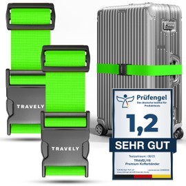 Travely® Premium Luggage Strap – Particularly Eye-catching and Safe – Includes 2 Name Badges – Suitcase Strap Ideal Cross – [Set of 2] – Green