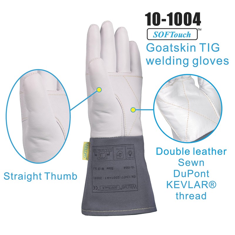 [Weldas] SOFTouch™ Double Palm Industrial Goatskin Welding Gloves for TIG,