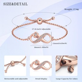 AIWENXI Urn Bracelet for Ashes Infinity Bracelet for Women Girls Cubic Zirconia Cremation Keepsake Jewellery Gift Lover Loved One for Human, Stainless Steel