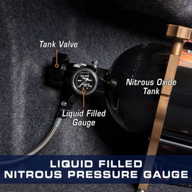 GlowShift Liquid Filled Mechanical 1,500 PSI Nitrous Pressure Gauge - Black Dial - Installs to NOS Bottle - 1/8-27 NPT Thread - 1-1/2" (38mm) Diameter
