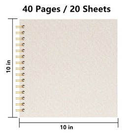 Hiwhy 10x10 Inch Scrapbook DIY Photo Album Linen Cover Hardcover White Pages 20 Sheets Small Scrap Memory Book Beige