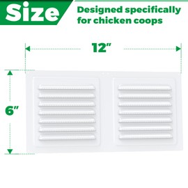 Forestchill Air Vent Louver for Chicken Coop, 6" x 12" Air Vent Grille with Built in Screen Mesh, Louvered Exhaust Grille for Chicken Coops Ventilation, White