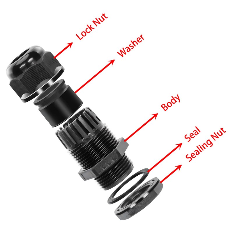 ZCLGOOD 10PCS 1/4" NPT Black Cable Glands, IP68 Waterproof Nylon