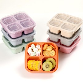 BE OVER QUALITY 7 Pack Bento Box, 4 Compartment Lunchable Snack Containers with Lids for Meal Prep, School, Travel, Reusable Divided Lunch Food Container for Adults, Kids, Toddlers
