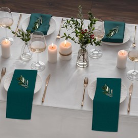 Ruvanti Linen Napkins Set of 12, 18x18 Cloth Napkins, Cotton Linen Blend Napkins Cloth Washable, Soft, Reusable Dinner Napkins for Wedding, Parties, Christmas, Thanksgiving, Everyday Use - Teal