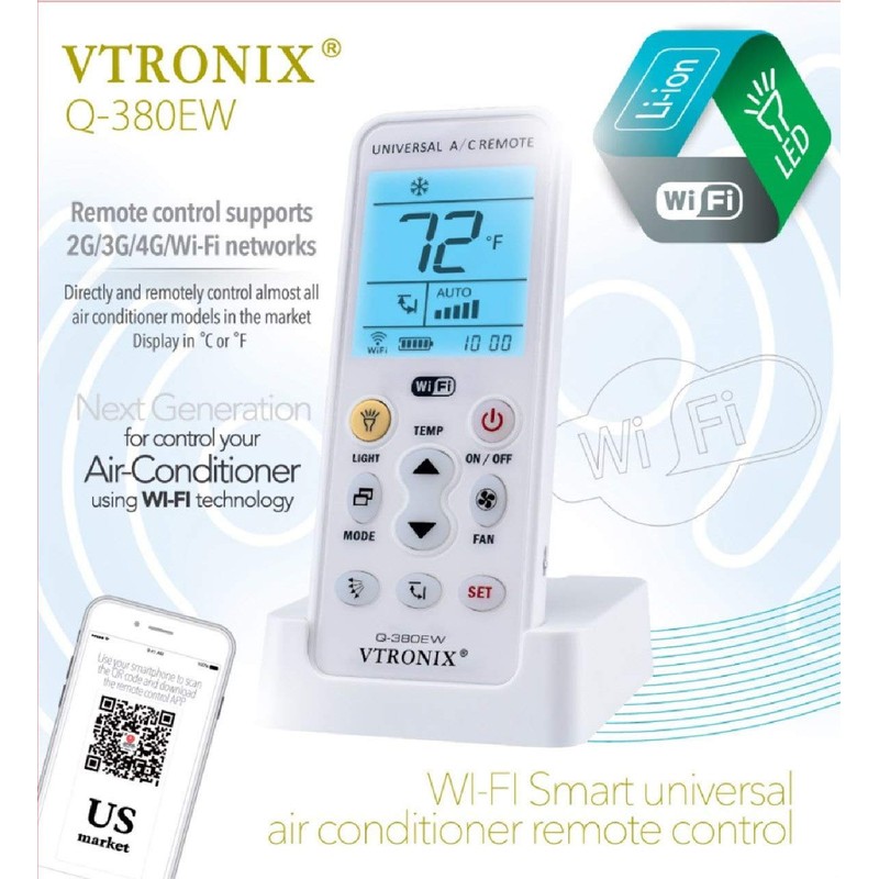 VTRONIX Q-380EW Universal Mini Split WiFi Compatible Remote with F